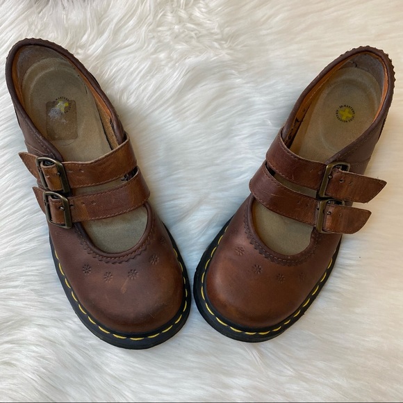 Dr. Martens Shoes - Dr Martens Mary Jane Brown Leather Shoes Docs 3B41